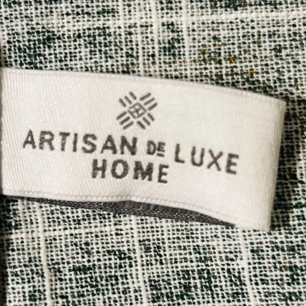 Artisan Luxe Home Dark Green Holiday Cotton Tablecloth Gold Leaves Red Berries